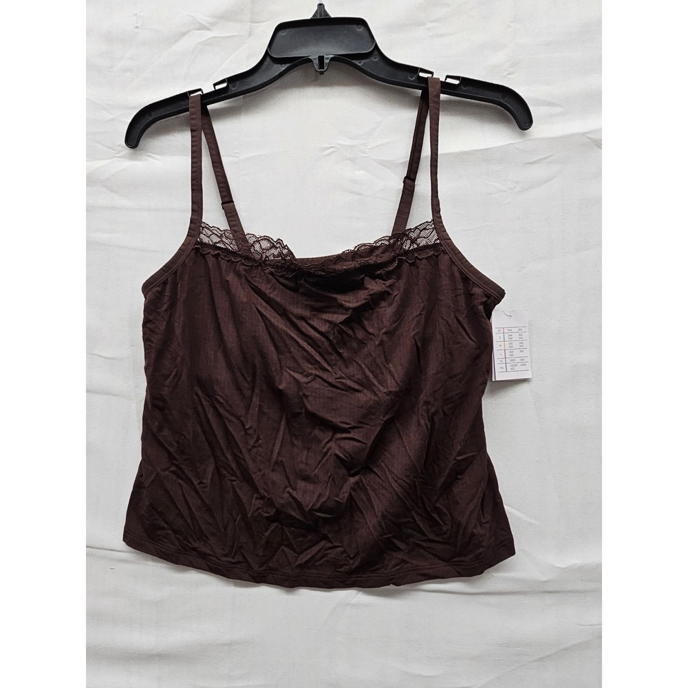 Auden Dark Brown Lace Trim Cami Adjustable Straps XL 023 10 2976